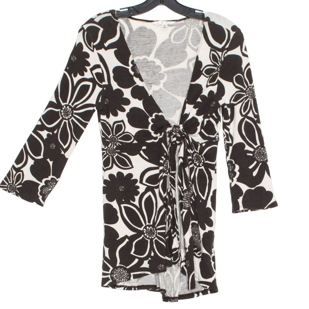 Cabi Floral Cardigan Tie Front Brown M Mod Festival Boho Groovy 3/4 Sleeve Y2K
